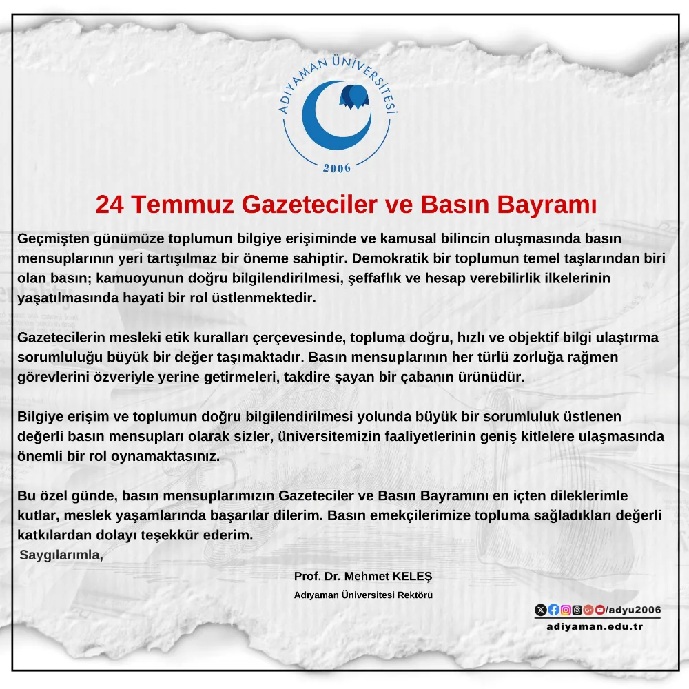 24 Temmuz Gazeteciler ve Basın Bayramı