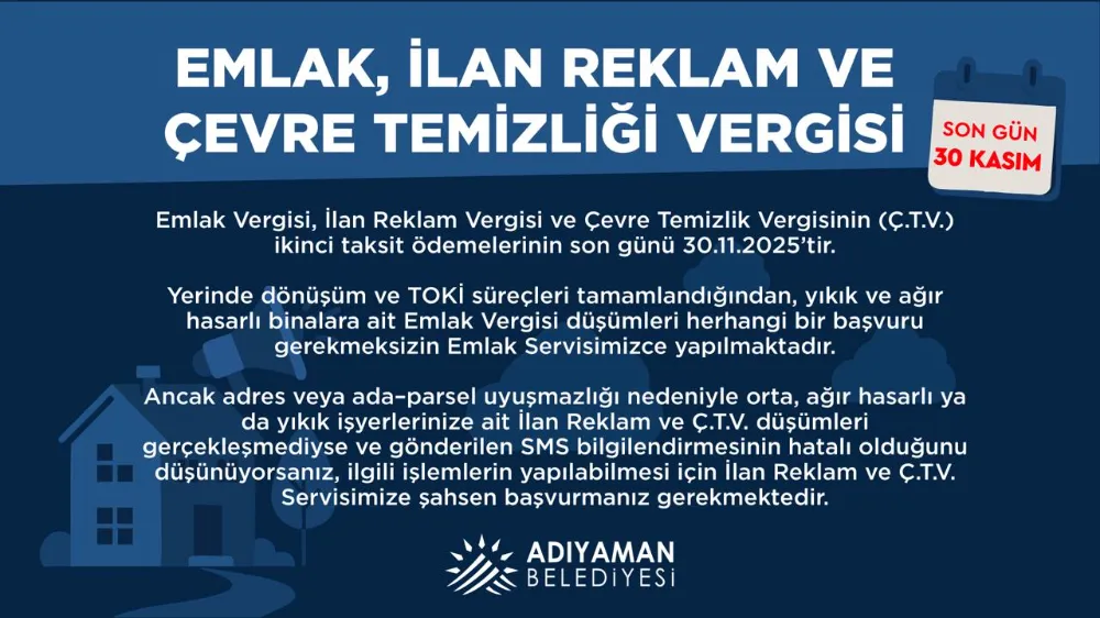 Adıyaman Belediyesinden ÇTV Duyurusu