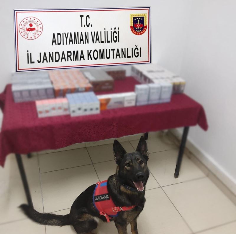 Adıyaman İl Jandarma Komutanlığı Merkez İlçe Jandarma Komutanlığı sorumluluk bölgesinde KOM Ş.Md.lüğü Çay ve Tütün Tespit Köpeği desteği ile icra edilen yol kontrol faaliyetinde H.Ö. isimli şahsın kullandığı aracın içerisinde 